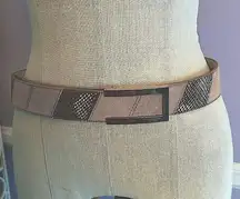 White House Black Market tan suede and gold snakeskin patchwork leather belt