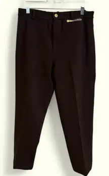 St John Sport classic brown pleated trousers, gold accents, old money, hemmed