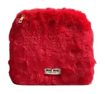 Miu Miu Faux Fur Cosmetics Pouch - Red