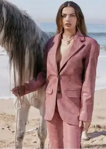 HOUSE OF CB 'Kiera' Warm Pink Vegan Leather Oversized Blazer NWOT size‎ M