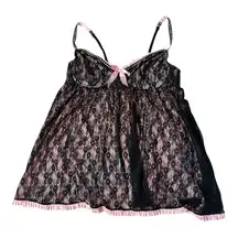 Cacique Floral Lace Underwire Lingerie Chemise Nightgown Black Pink Sz 26/28 NWT