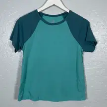 Title Nine Women S Blue Notton Raglan Short Sleeve Shirt Quick Drying Athleisure