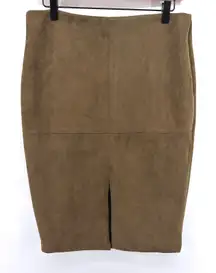 Lulu's Faux Suede Pencil Skirt Olive Green Slit Knee Length Large Minimalist