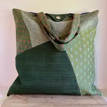 Handmade  Large Oversized Green Cottage Granola Patchwork Tote Bag