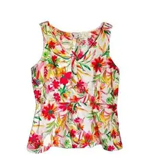 J Crew Womens Size 4 Floral Linen Blend Peplum Grandmacore Boho Top
