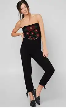 Free People Black and Red Strapless Jumpsuit