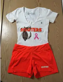 B91 #8 VERY RARE!! Hooters Girl Worn Uniform Short Sleeve Pink Ribbon Xs/Xxs