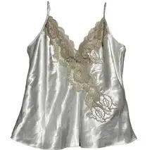 Victoria's Secret Vintage  Silky Cami Gold Label Top Bridal Floral Lace Ivory M