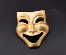 Vintage Gold Tone Comedy Mask Brooch – Theater Drama Costume Jewelry Pin