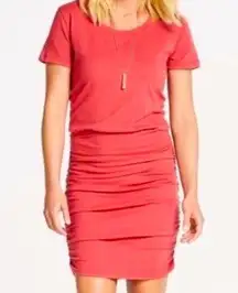 Evereve Allison Joy Ruched Side T-shirt Short-sleeve Dress Coral NEW W-743 Sz M