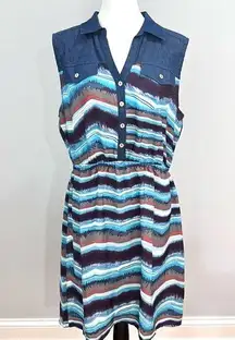 Chambray top cotton blend watercolor abstract dress size XL