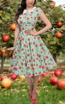 HELL BUNNY VIXEN APPLE PRINT SAGE GREEN VITAGE STYLE LACE COLLAR
PIN-UP 
M