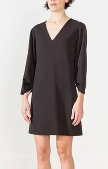 Tibi NWT  Black Crepe Shirred-Sleeve V-Neck Dress