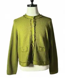 Adrianna Papell Women's Green Textured Knit Cropped Cardigan Button Front Preppy