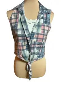Vtg 80s plaid belly top