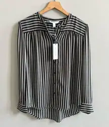 PopSugar NWT Striped Long Sleeve Button Down Shirt Classic Black and White Top