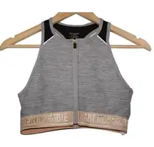 Womens Abercrombie & Fitch Gray Black Tan Zip Up Racerback Sports Bra Size Small