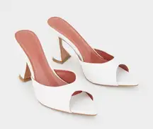Amina Muaddi White Pointed Heel Patent Leather Mules Sandal Block Heels Wedding