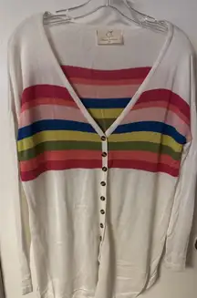 Hyped Unicorn Lightweight Rainbow Striped Knit Cardigan Size Medium