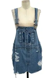 Furst of a Kind  Distressed Denim Medium Wash Overall Dress Shortalls Size Medium