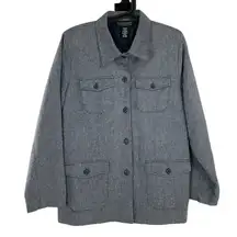 Dialogue Medium Gray Button-Front Jacket blazer Pockets linen blend Herringbone