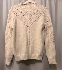 Saks Fifth Avenue Cream Cable Knit Sweater Medium Mock Neck Cozy Pullover