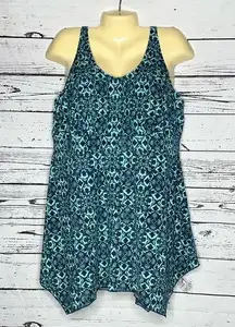 Denim & Co . Beach Size 20W Blue Asymmetrical Hem One Piece Swimsuit Swim Dress