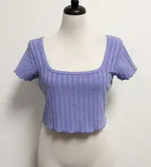 Offline Aerie Periwinkle Purple Groovy Ribbed Square Neck Short Sleeve Crop Top