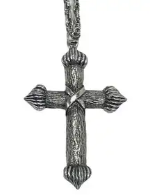 Budded Cross Necklace, Silver Tone