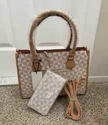 Vegan Leather Handbag With Wallet And Removable Strap.