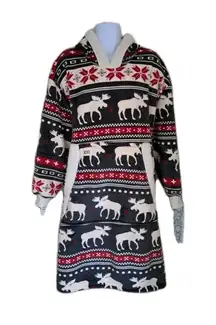Lazy One Blanket Hoodie One Size Cabin Fair Isle Moose Print Unisex  Fleece NWT