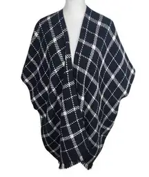 Loft Black and White Plaid Woven Knit Wrap Size XS/Small Black Wrap with Sleeves