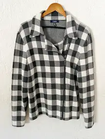 Chaps Zip Moto Plaid Sweater Jacket