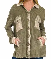 Cotton waffle acid wash oversized Shacket by Zenana Large