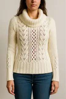 Bebe Cream Y2K Mohair Blend Cowl Neck Sweater Small