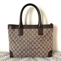 GUCCI GG Monogram Brown Canvas and Leather Tote Bag