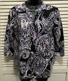 Paisley Purple/Black/White 3/4 Sleeve Blouse Size PS