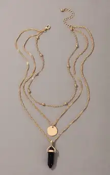 Disc Geometric Pendant Layered Necklace Gold