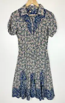 Sandro Silk Floral Retro Collared Shirt Dress