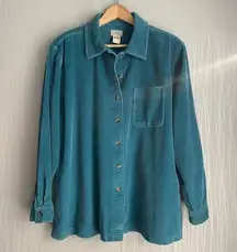 L.L.Bean  Vintage 90s Blue Corduroy Jacket Shacket Button Up Shirt Y2K Wide Whale