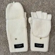 Kate Spade Pop Top Mittens Gloves Ivory Wool Blend