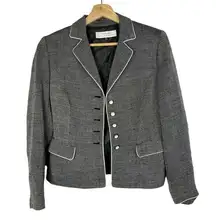 Tahari Gray Micro Plaid White Trim 5 Button Blazer Jacket 4