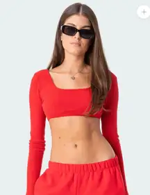 Edikted Red Sydney Ribbed Open Back Crop