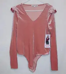 NWT Celebrity Pink Pink Crushed Velvet Long Sleeve Bodysuit size large