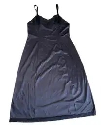 Vintage Wonder Maid Nightgown Navy Black Satin Full Slip Lace SZ 38 Negligee