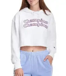 Champion  Reverse Weave Cropped Cut Off Hoodie Boxy in White NWT