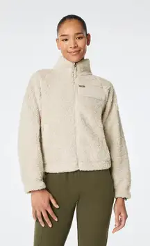 Figs On-Shift High Pile Fleece Bomber Jacket in Bone, Size Large