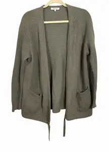 Madewell Womens Sz S Green Palisades Open Cardigan Sweater Cinch Hem Long Sleeve