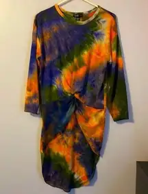 Love Tie Die Knot front Tunic Top High Low size S purple green orange