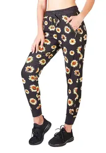 Sunflower Floral Print Active Jogger Lounge Pants — Ultra Soft